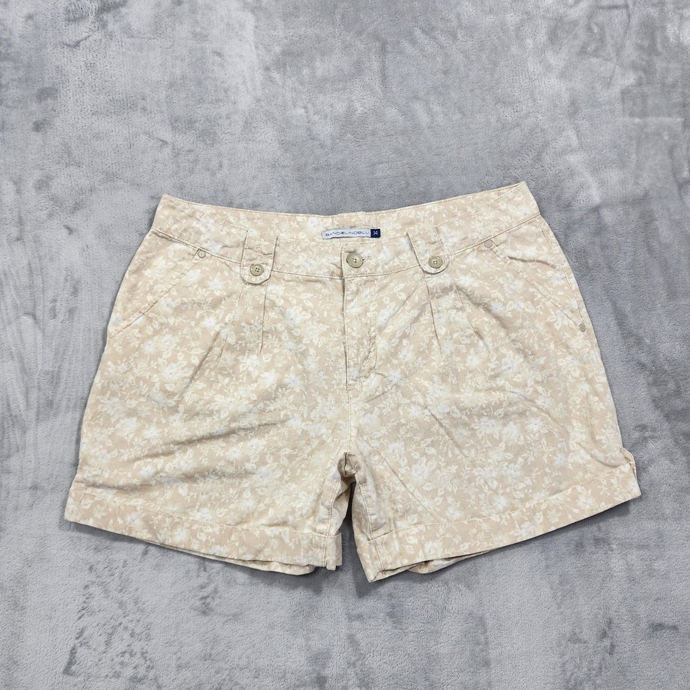 BandolinoBlu Shorts Womens 14 Beige Floral Linen Chino‎ Pleated Cuffed Casual